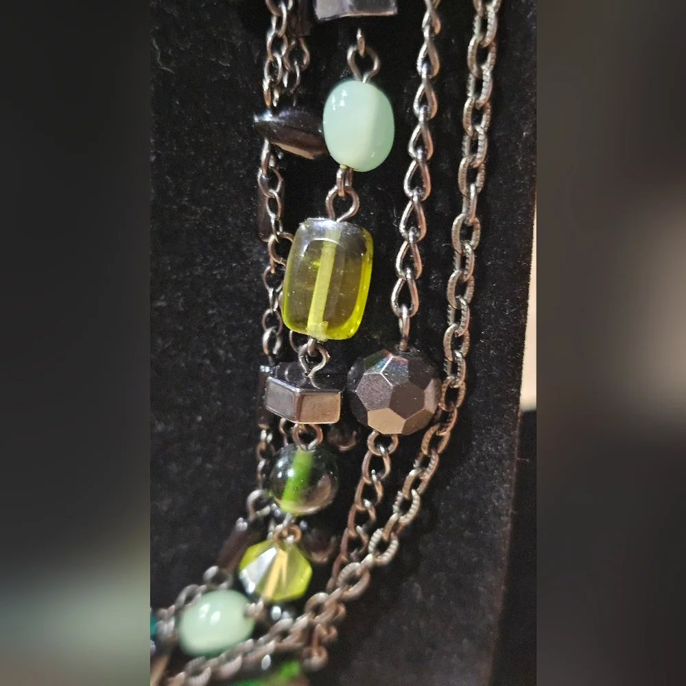 Lia Sophia Multi-Strand "Herb Garden" Green Glass Resin Beaded Necklace 17-20in - Picture 10 of 12